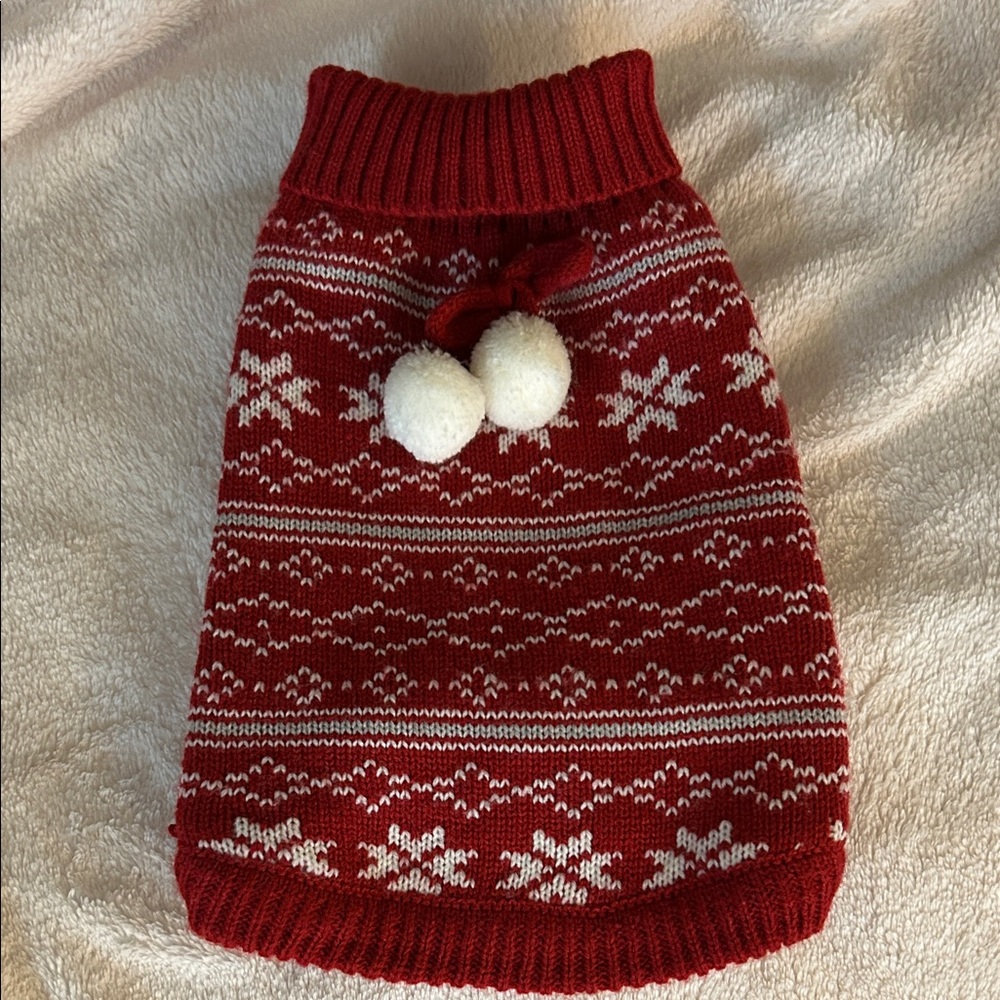 Red and White Knit Dog Sweater, size S